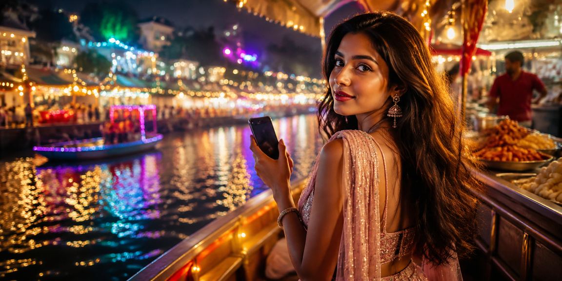 Young Indian woman playing Teen Patti game on mobile phone in Delhi
